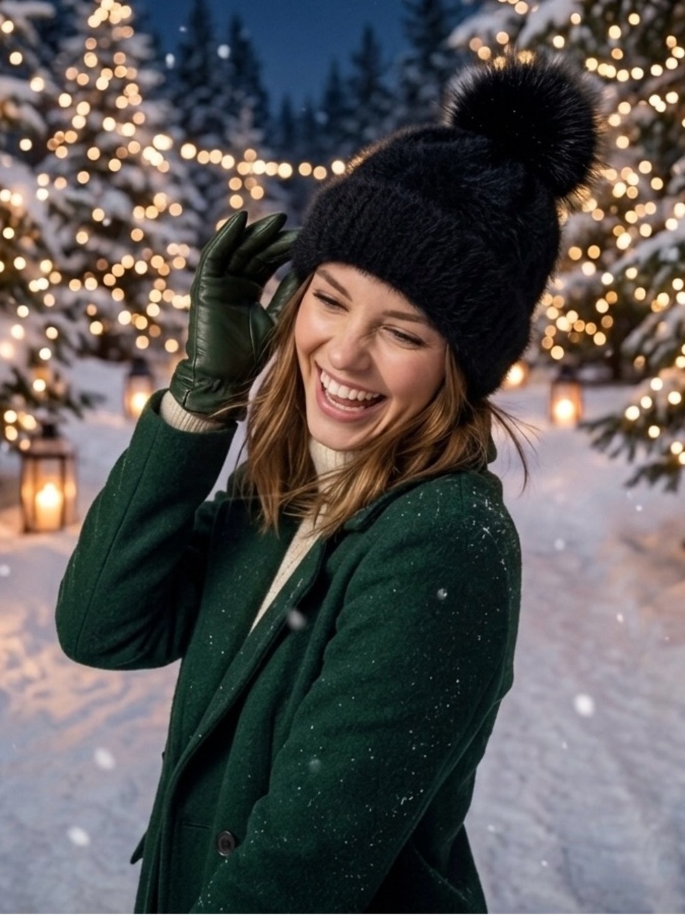 Cozy Black Faux-Fur Pom Hat